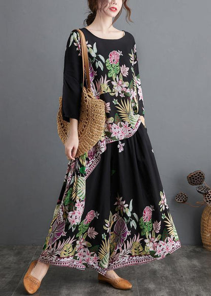 Black Print Suit Spring Large Women's Top Casual Wide Legged Pants Two pieces - SooLinen