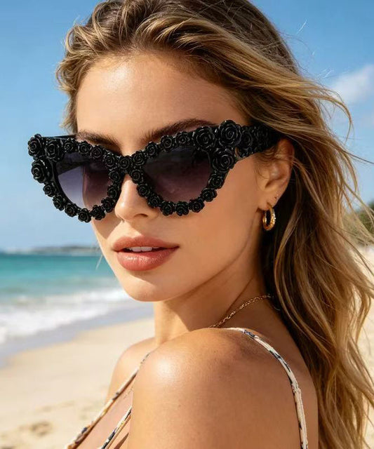 Black Rose Cat Eye Vacation Summer Beach Sunglasses