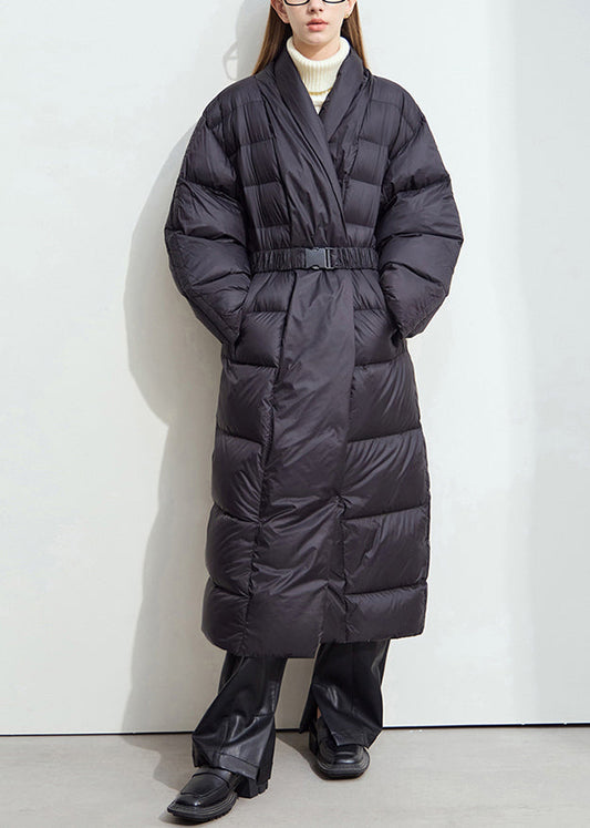 Black Sashes Duck Down Down Winter Long Coats V Neck