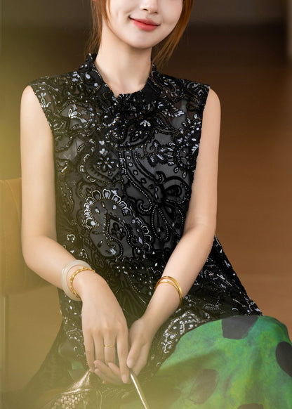 Black Side Open Silk Velour T Shirts Summer