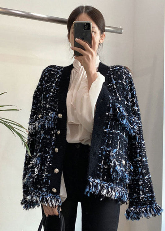 Schwarz Slim Fit Strickjacke V-Ausschnitt Quaste Frühling