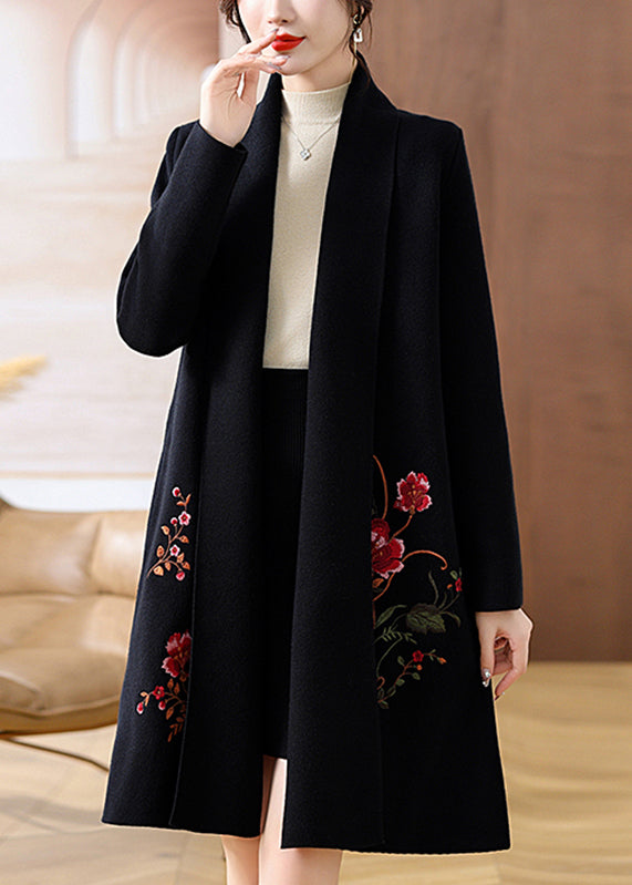 Black Solid Cozy Woolen Maxi Cardigans Spring