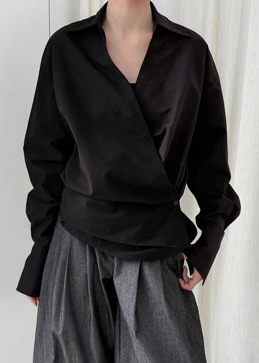 Black Solid Top Asymmetrical Button Spring