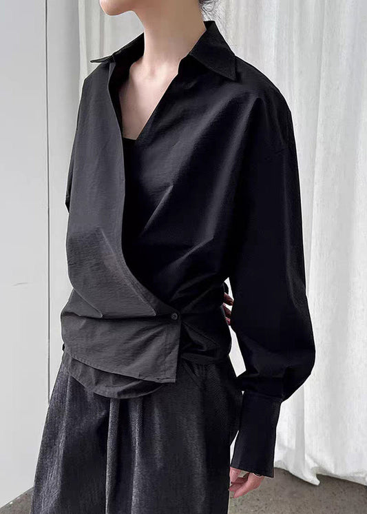 Black Solid Top Asymmetrical Button Spring