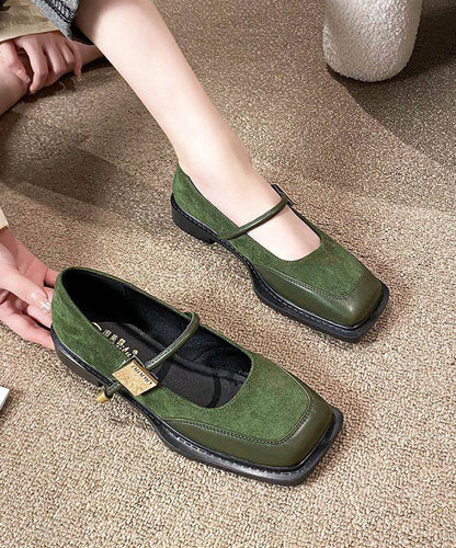 Black Suede Buckle Strap Splicing Flats Shoes