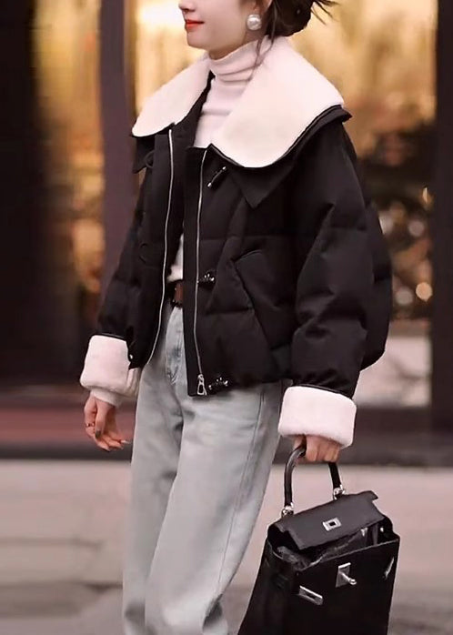 Abrigos negros gruesos de peluche fino rellenos de algodón con cordón para invierno