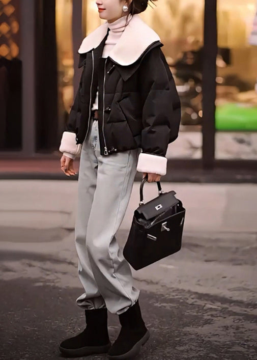 Abrigos negros gruesos de peluche fino rellenos de algodón con cordón para invierno