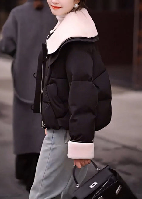 Black Thick Teddy Fine Cotton Filled Coats Drawstring Winter