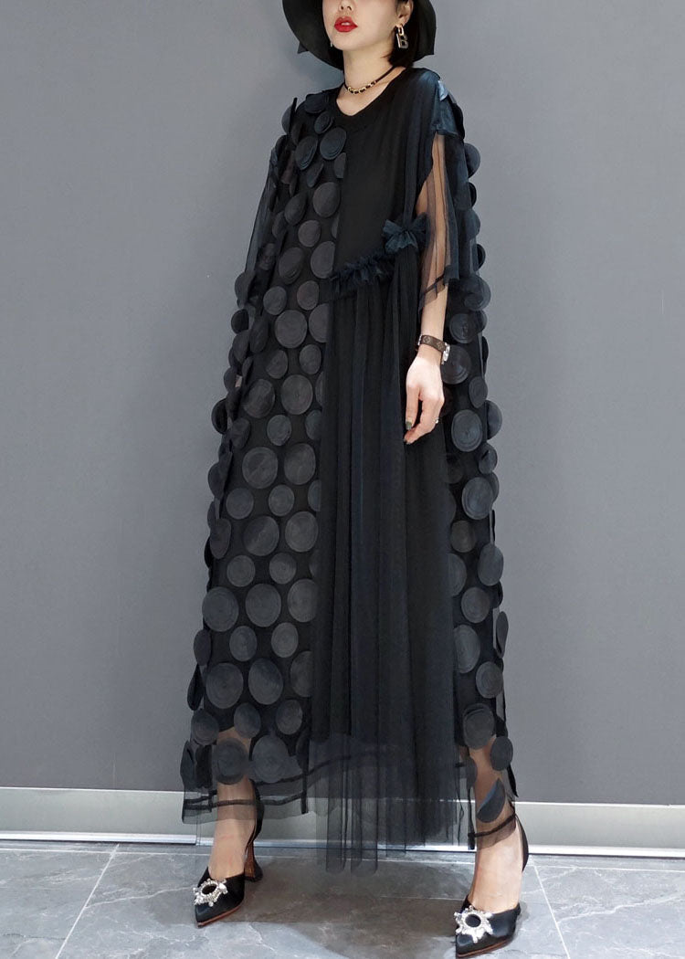 Schwarze Tüll Partykleider O-Ausschnitt Asymmetrische Halbarm