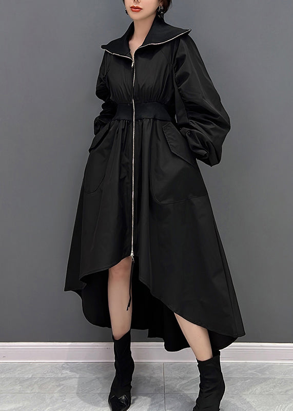 Schwarze Rollkragen-Tunika mit niedrigem und hohem Design, Maxi-Kleider für den Herbst