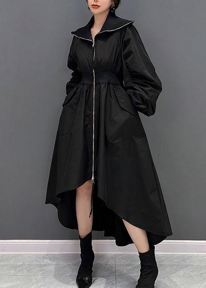 Schwarze Rollkragen-Tunika mit niedrigem und hohem Design, Maxi-Kleider für den Herbst