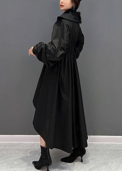 Schwarze Rollkragen-Tunika mit niedrigem und hohem Design, Maxi-Kleider für den Herbst