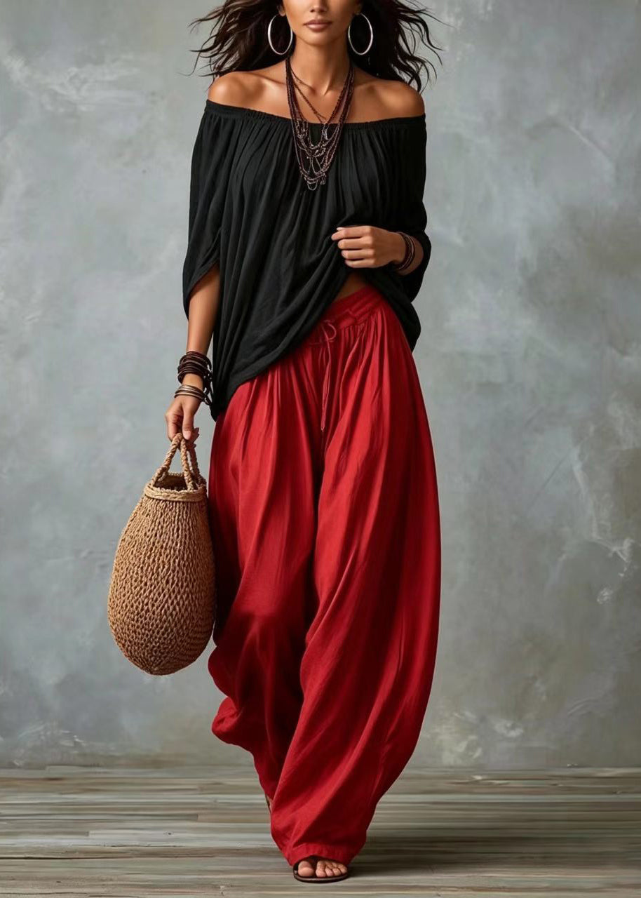 Black Two Pieces Set Oversized Cold Shoulder Batwing Sleeve