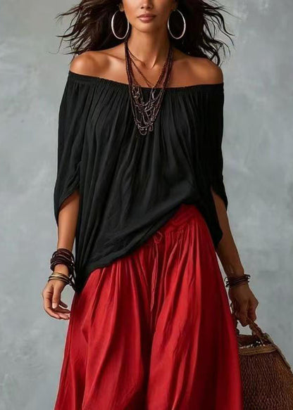 Black Two Pieces Set Oversized Cold Shoulder Batwing Sleeve