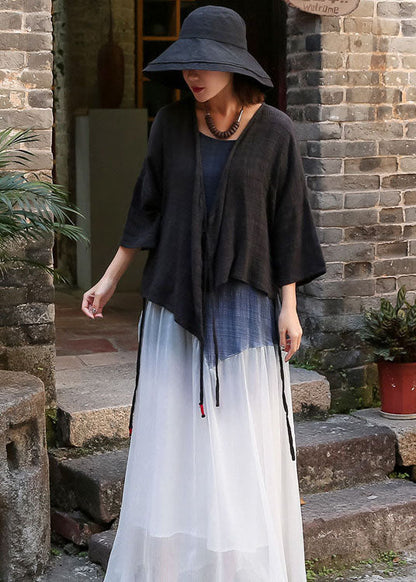 Schwarzer Baumwoll-Cardigan mit V-Ausschnitt, Cinched Spring