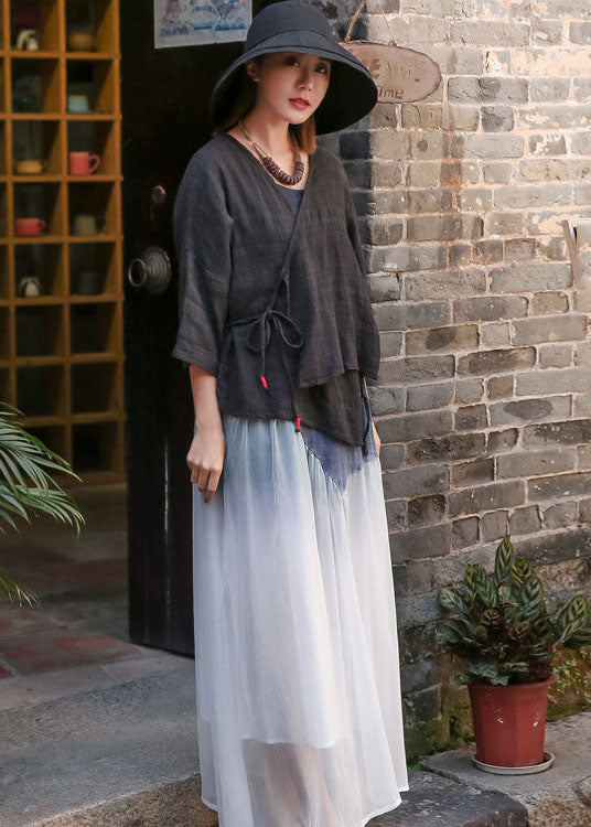 Schwarzer Baumwoll-Cardigan mit V-Ausschnitt, Cinched Spring