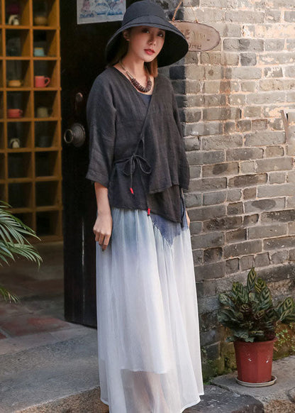 Schwarzer Baumwoll-Cardigan mit V-Ausschnitt, Cinched Spring