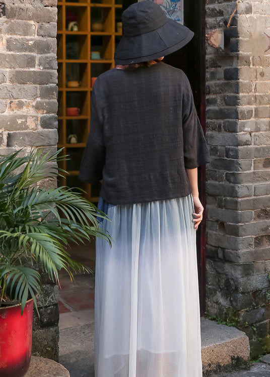 Schwarzer Baumwoll-Cardigan mit V-Ausschnitt, Cinched Spring