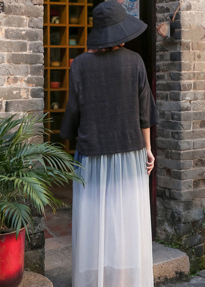 Schwarzer Baumwoll-Cardigan mit V-Ausschnitt, Cinched Spring