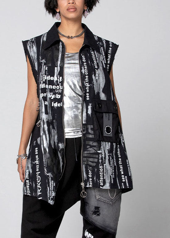 Black Vest Asymmetrical Peter Pan Collar Spring