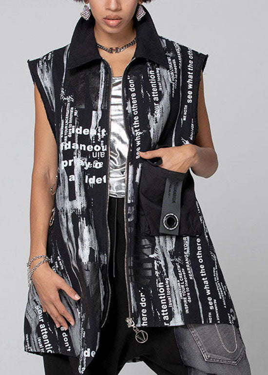 Black Vest Asymmetrical Peter Pan Collar Spring