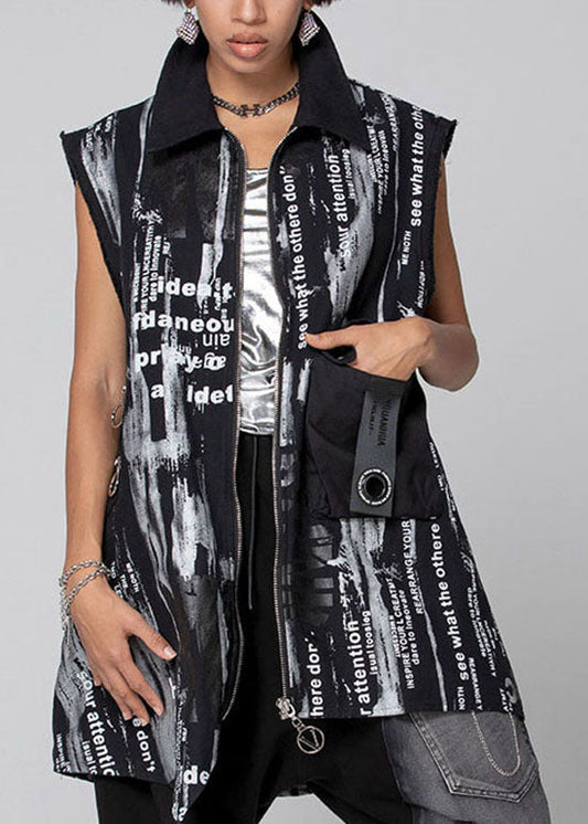 Black Vest Asymmetrical Peter Pan Collar Spring