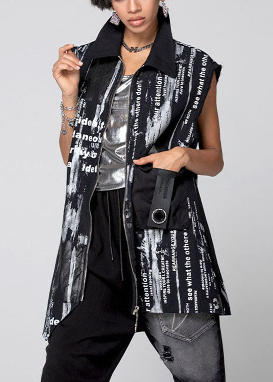 Black Vest Asymmetrical Peter Pan Collar Spring