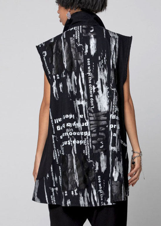 Black Vest Asymmetrical Peter Pan Collar Spring