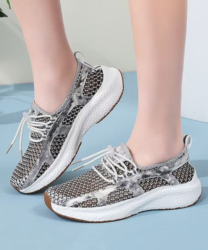 Black White Flat Shoes Women Platform Breathable Mesh Comfy