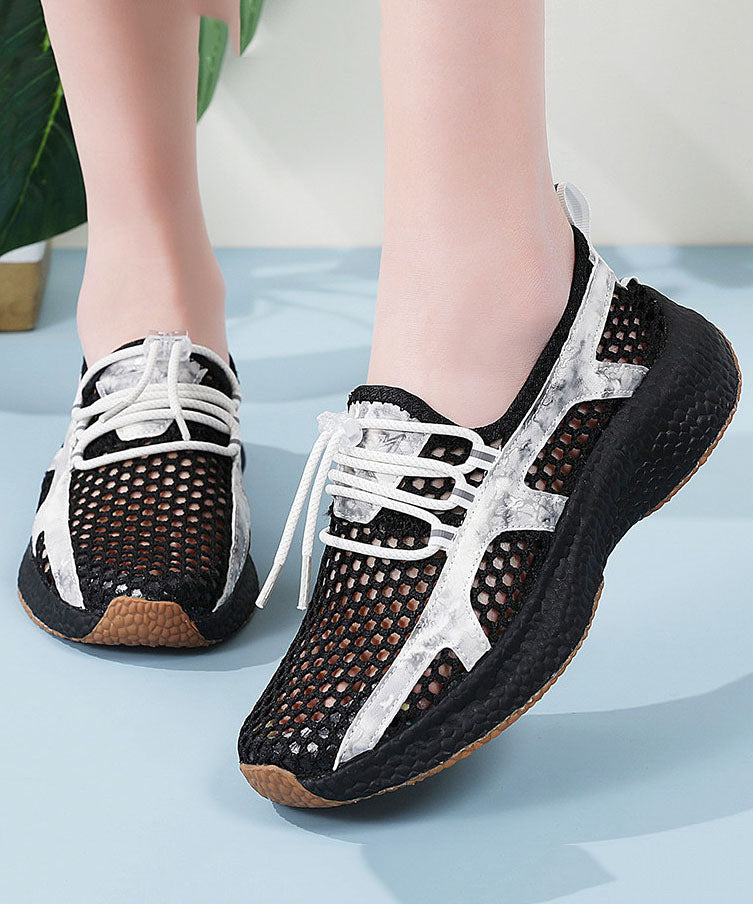 Black White Flat Shoes Women Platform Breathable Mesh Comfy
