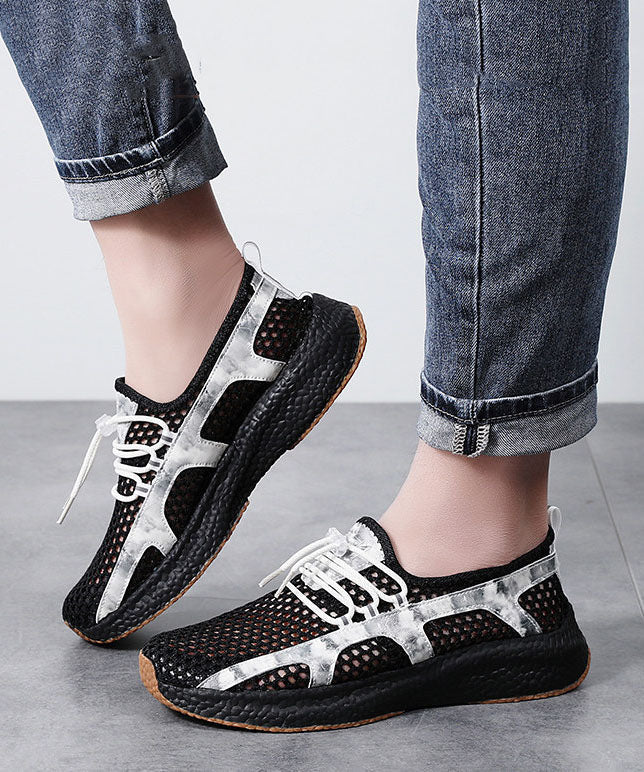 Black White Flat Shoes Women Platform Breathable Mesh Comfy