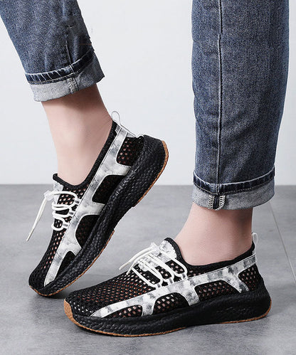 Black White Flat Shoes Women Platform Breathable Mesh Comfy