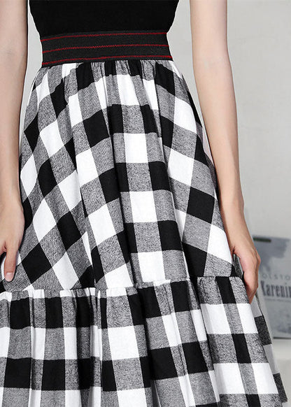 Schwarz Weiß Plaid Patchwork Hohe Taille A Linie Sommer Röcke