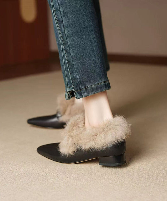 Schwarze Damen-Ballerinas aus Rindsleder mit bequemer Nahtführung und flauschigem Wollfutter