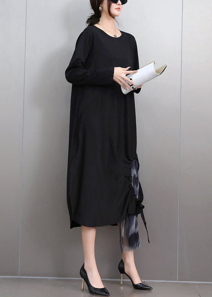 Black Wrinkled Patchwork Maxi Dress Fall