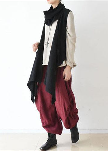 Schwarze Schalweste in Übergröße, Leinenkleidung, lässige Herbst-Winter-Outfits