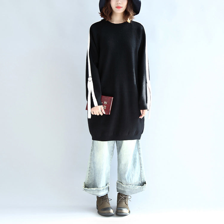 Schwarzes modisches Oversize-Sweatkleid, warme Frühlingskleider, Übergrößen-Pulloverbluse