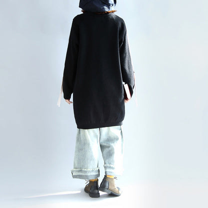 Schwarzes modisches Oversize-Sweatkleid, warme Frühlingskleider, Übergrößen-Pulloverbluse