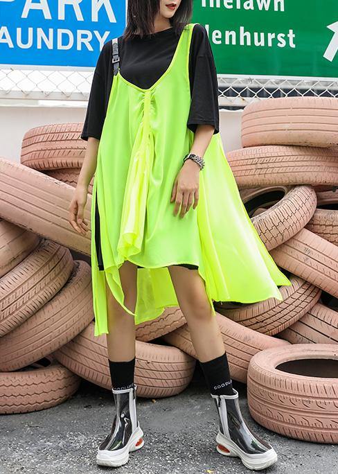 Black t-shirt + strap dress suit summer tide large size short sleeve loose long section  casual women's clothing - SooLinen