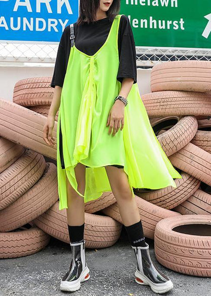 Black t-shirt + strap dress suit summer tide large size short sleeve loose long section  casual women's clothing - SooLinen