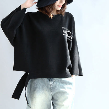 Schwarze kurze Wolloberteile für Damen in Übergröße, Winterkleidung, Übergrößen-T-Shirts
