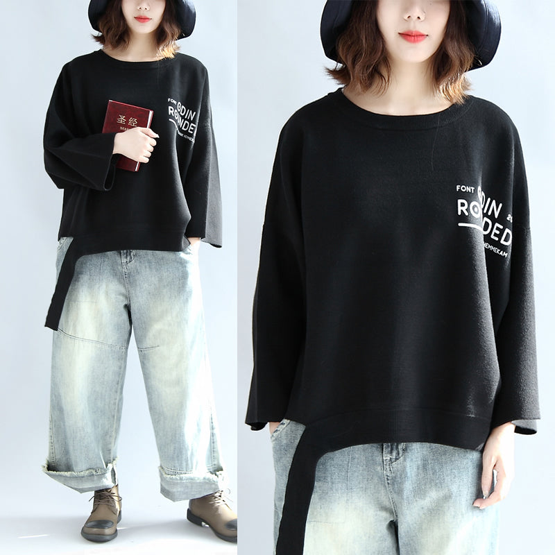 Schwarze kurze Wolloberteile für Damen in Übergröße, Winterkleidung, Übergrößen-T-Shirts