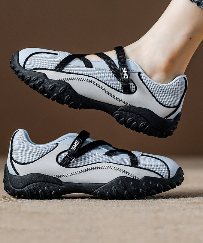 Zapatos planos de malla transpirable azul para mujer con tiras cruzadas