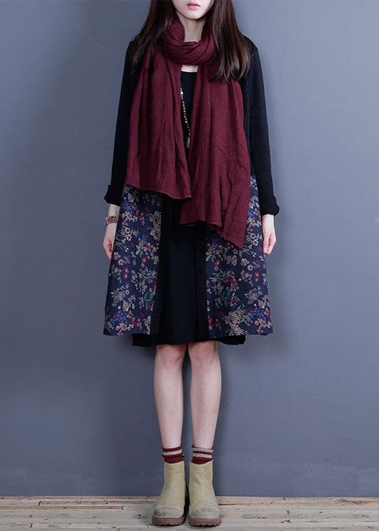 Blaue, lockere Frühlings-Strickjacken mit Patchwork-Print und Knöpfen