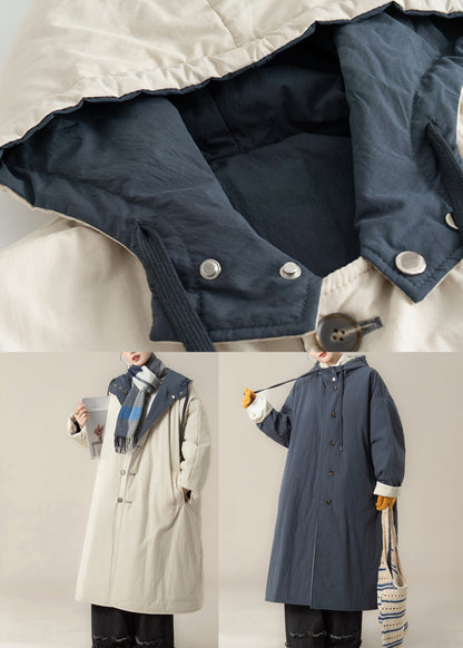 Parkas largas con capucha y botones azules para invierno