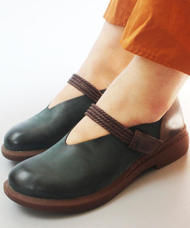 Blue Flat Shoes For Women Genuine Leather Elegant Splicing Flats - SooLinen