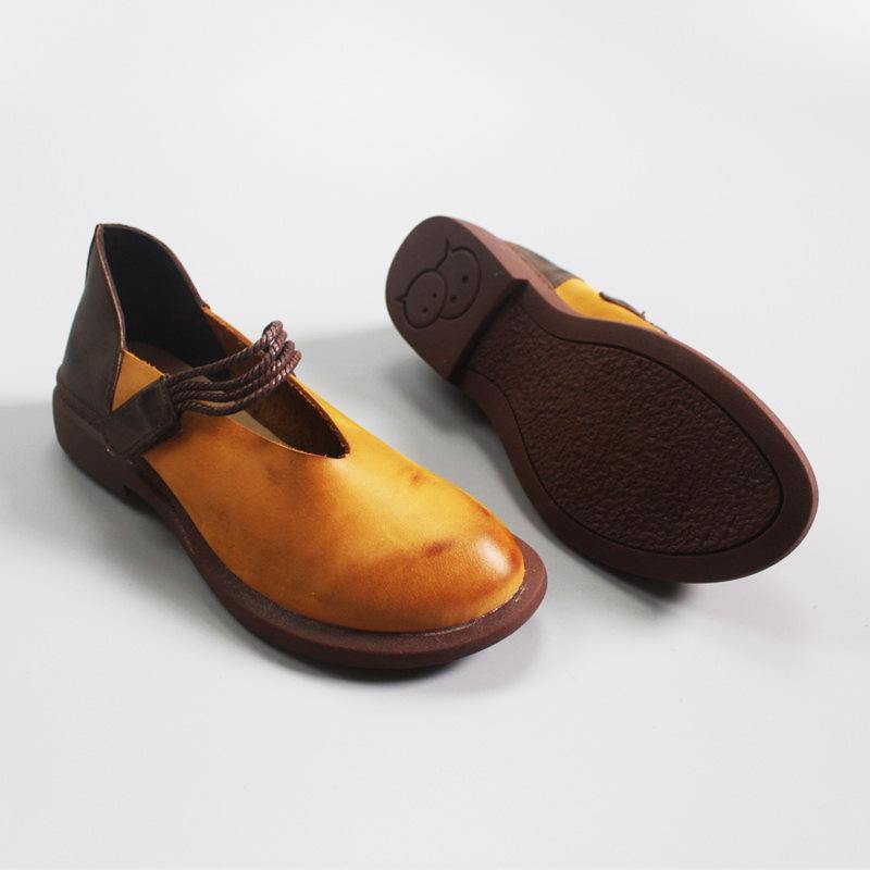 Blue Flat Shoes For Women Genuine Leather Elegant Splicing Flats - SooLinen