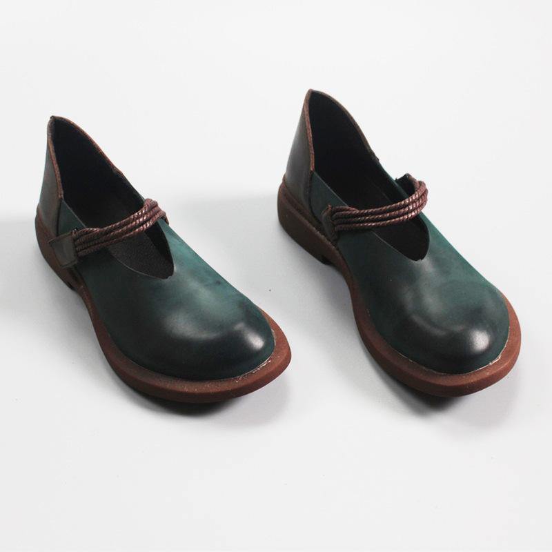 Blue Flat Shoes For Women Genuine Leather Elegant Splicing Flats - SooLinen