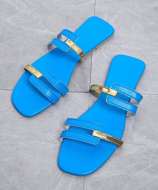 Blaue Flats Slide Sandalen Kunstleder Fein Splicing Peep Toe