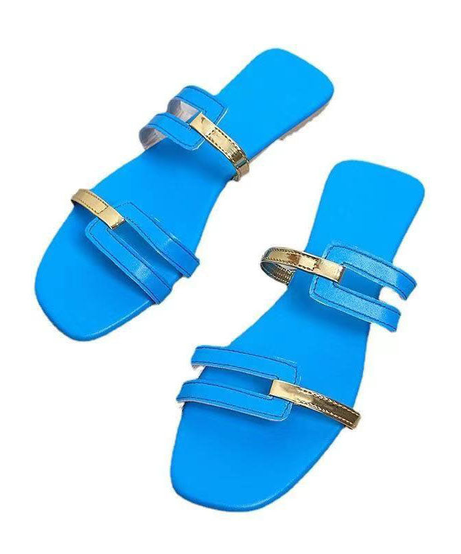 Blaue Flats Slide Sandalen Kunstleder Fein Splicing Peep Toe